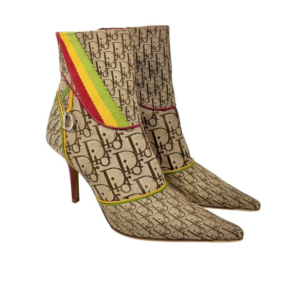 Christian Dior Vintage Trotter Monogram Short Boots Heels #36.5 Rasta [105562] - Picture 1 of 13